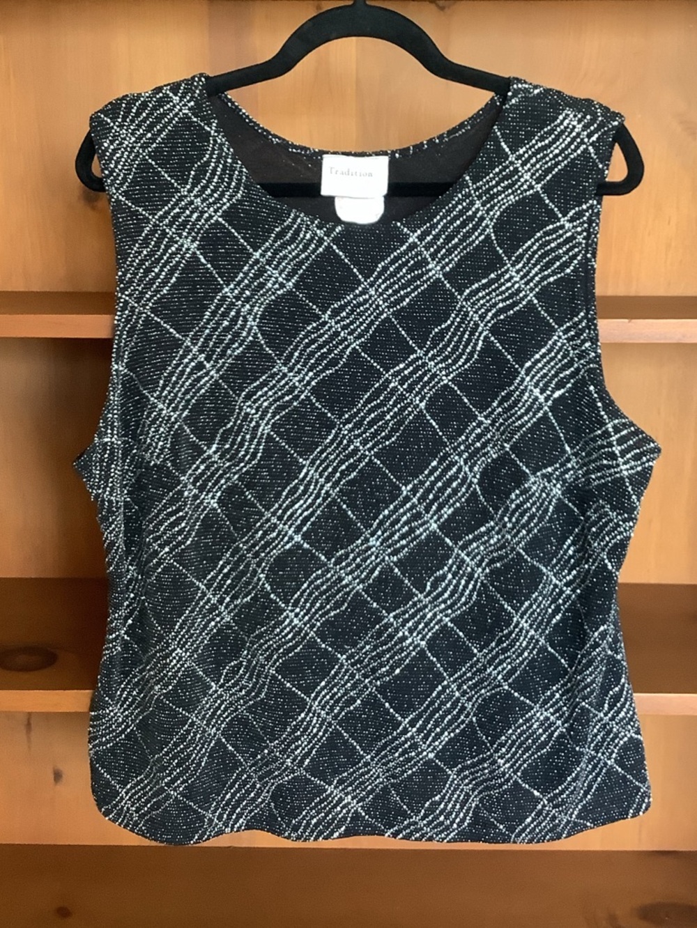 Vintage Y2K Plus Size Sleeveless Top Black Silver Sparkle Size 18